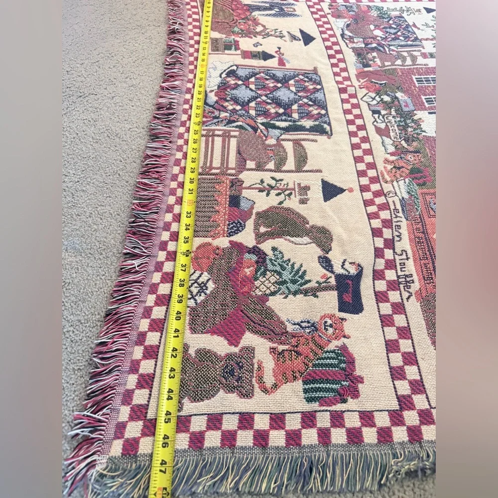 VTG Goodwin Angel ABCs Tapestry Throw Blanket Fringe 1996 Ellen Stouffer 68”x46”